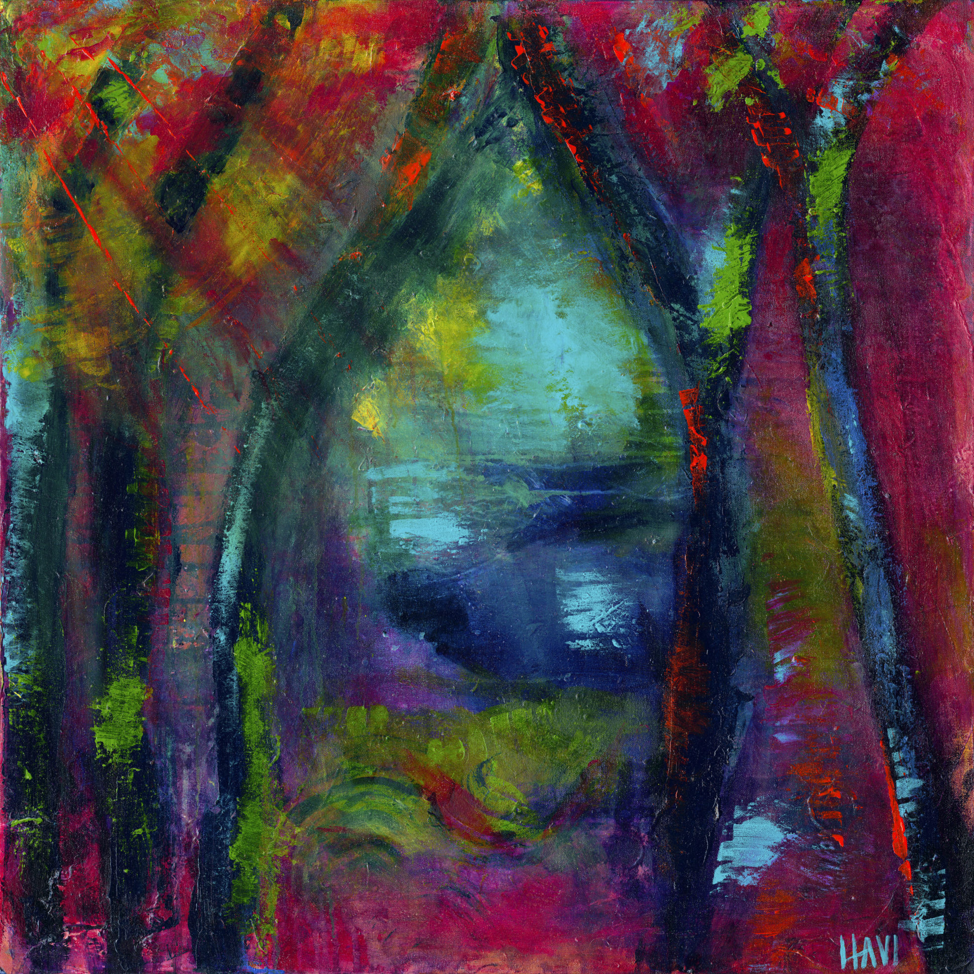 Sanctuary. Acrylic on canvas 36 x36. Entering into the temenos of our soul, the temenos of nature
$900